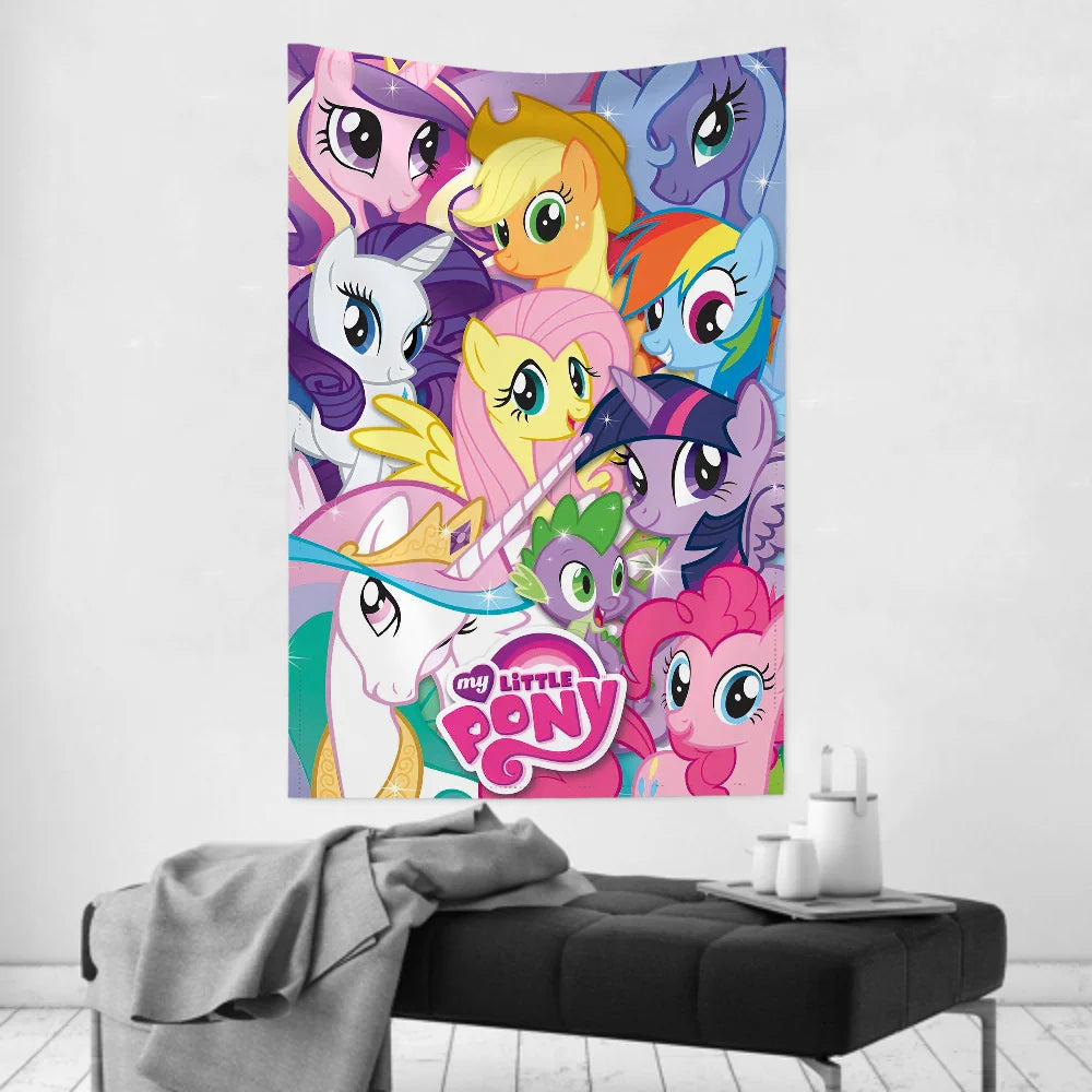 Tapisserie Licornes Colorées - Déco Murale Enfants Style Anime
