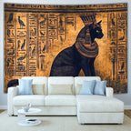 Tapisserie Murale Chat Egyptien - Art de l'Egypte Antique & Hiéroglyphes Dorés