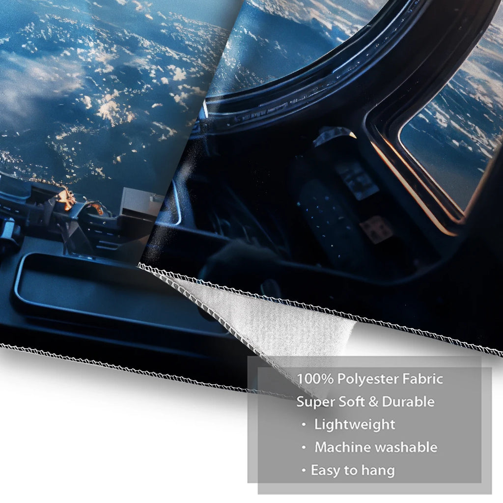 Tapisserie Hublot Spatial - Vue de la Terre depuis l'Espace, Décoration Sci-Fi