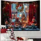 Tapisserie Murale de Noël - Sapin, Bougies & Cadeaux - Décoration Festive Cosy