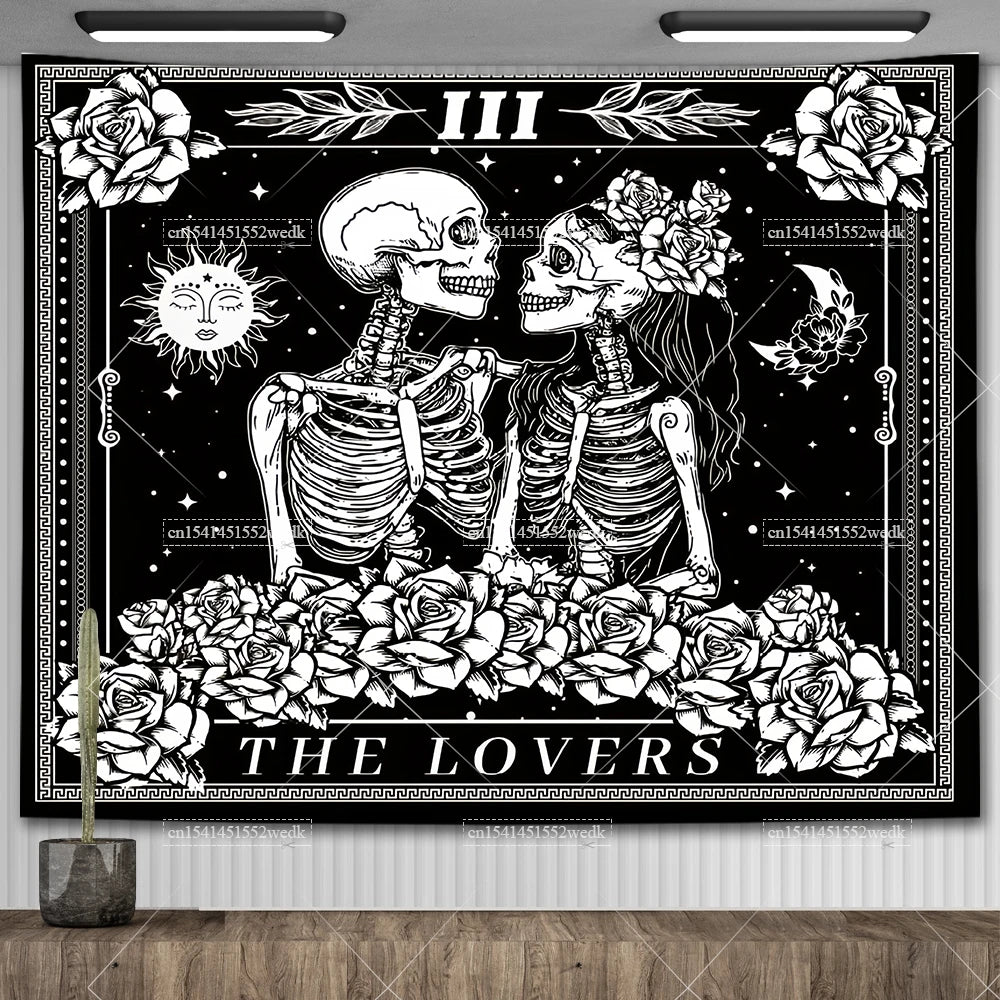 Tapisserie Murale Tarot The Lovers - Décoration Gothique & Mystique, Art Squelettes