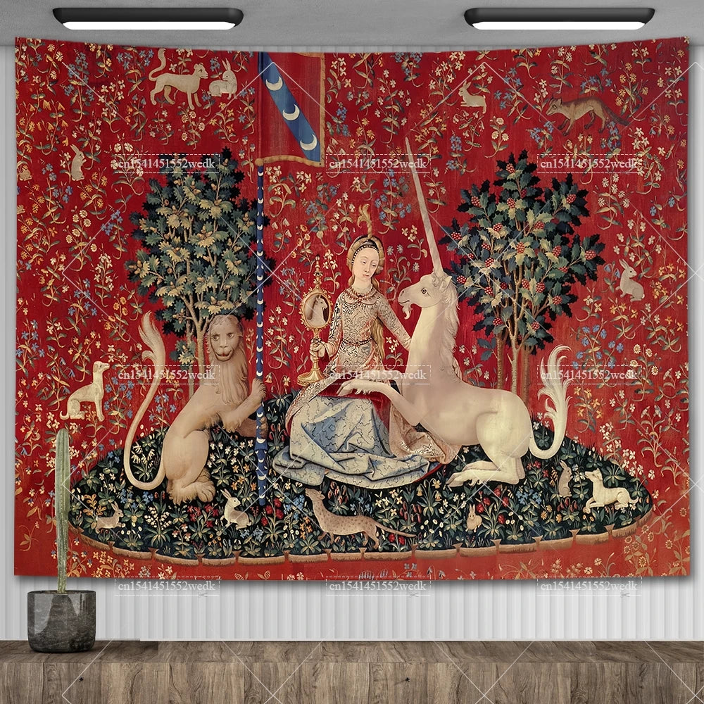 Tapisserie Murale Médiévale - Style Dame à la Licorne, Art Classique Historique