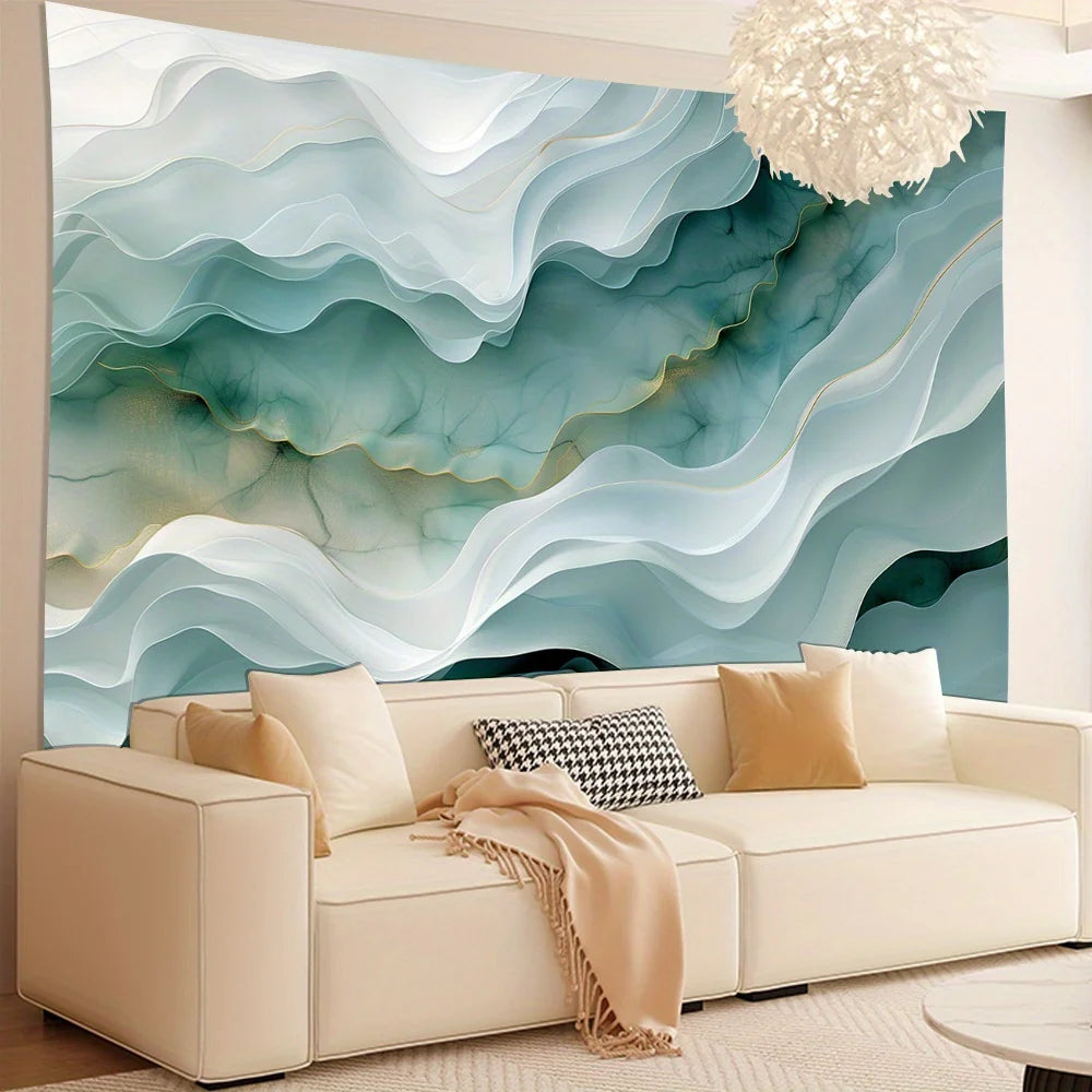 Tapisserie Murale Abstraite 3D - Vagues Turquoises & Design Moderne