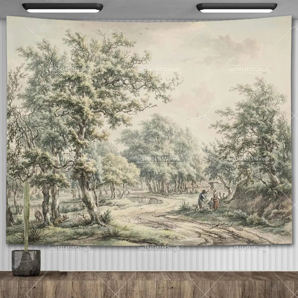 Tapisserie Murale Arbre Peint Vintage - Décoration Nature Salon & Chambre