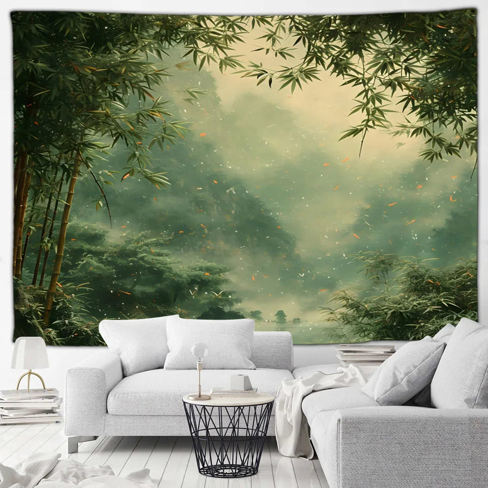 Tapisserie Japonaise Sakura - Montagnes & Fleurs de Cerisiers - Décoration Zen