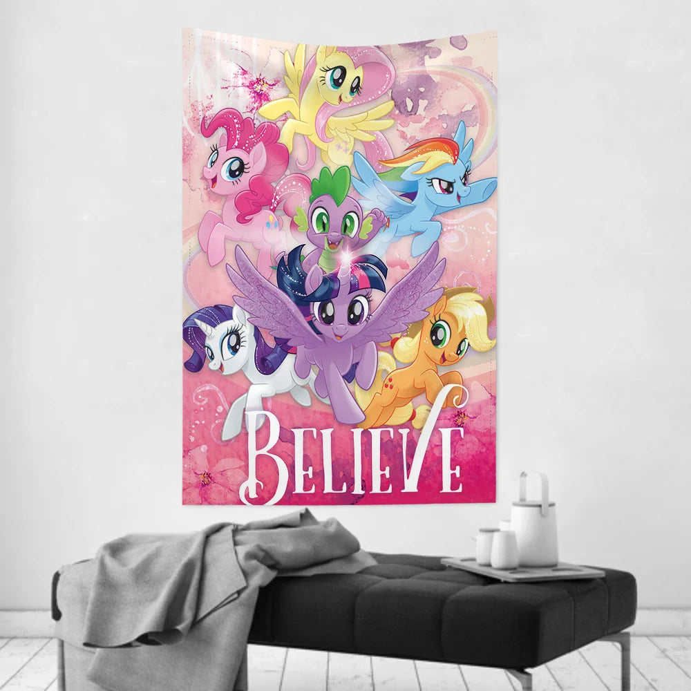 Tapisserie Licornes Colorées - Déco Murale Enfants Style Anime