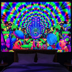 Tapisserie Murale Cosmos Néon - Planète à Anneaux & Paysage Futuriste