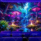 Tapisserie Murale Forêt Magique Néon - Paysage Psychédélique & Couleurs Lumineuses