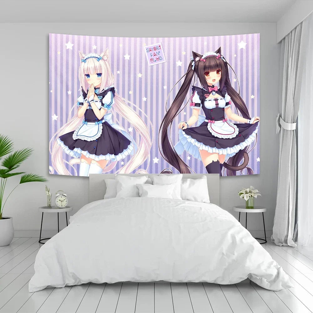 Tapisserie Murale Anime Kawaii - Décoration Colorée Style Manga, Poster Tissu