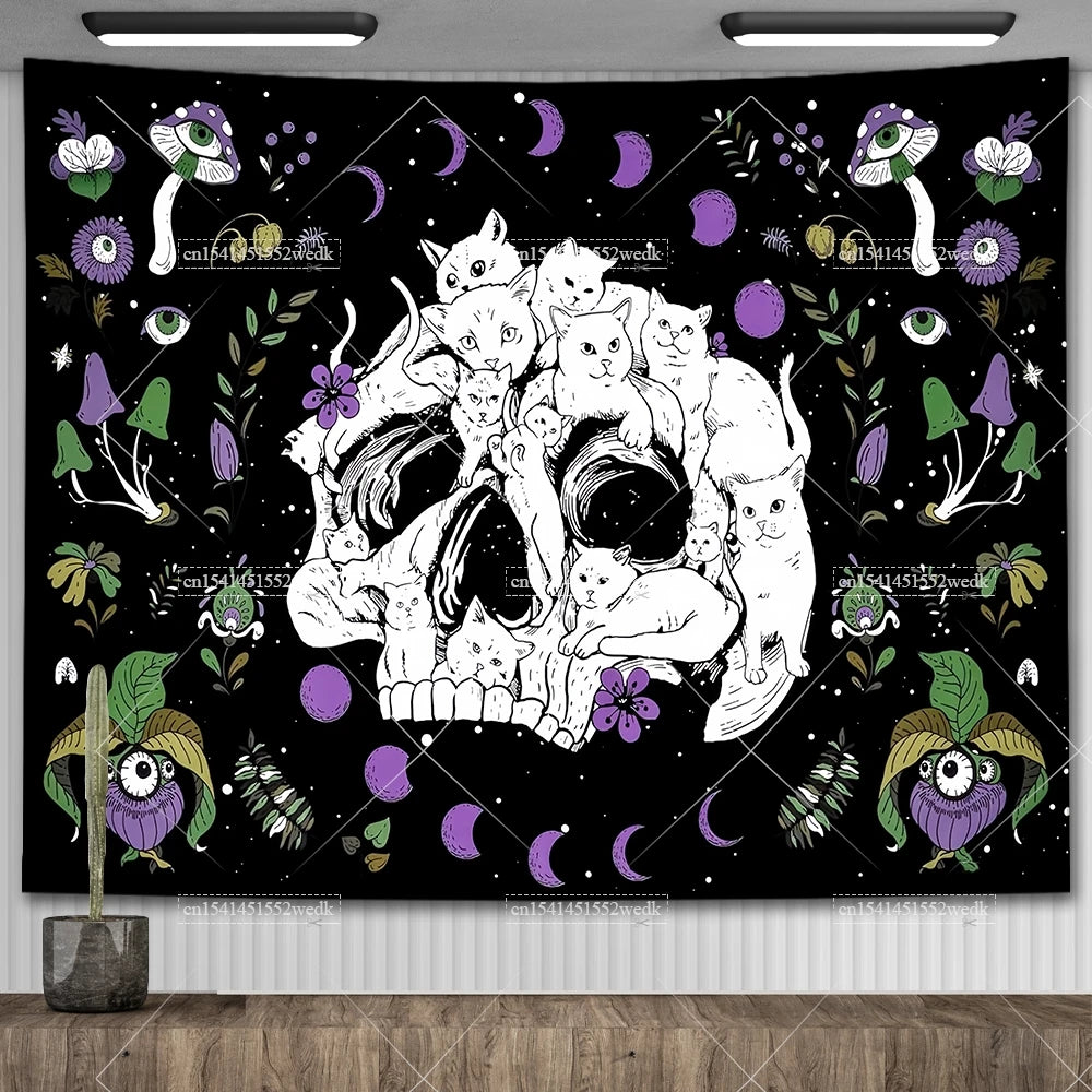 Tapisserie Murale Tarot The Lovers - Décoration Gothique & Mystique, Art Squelettes