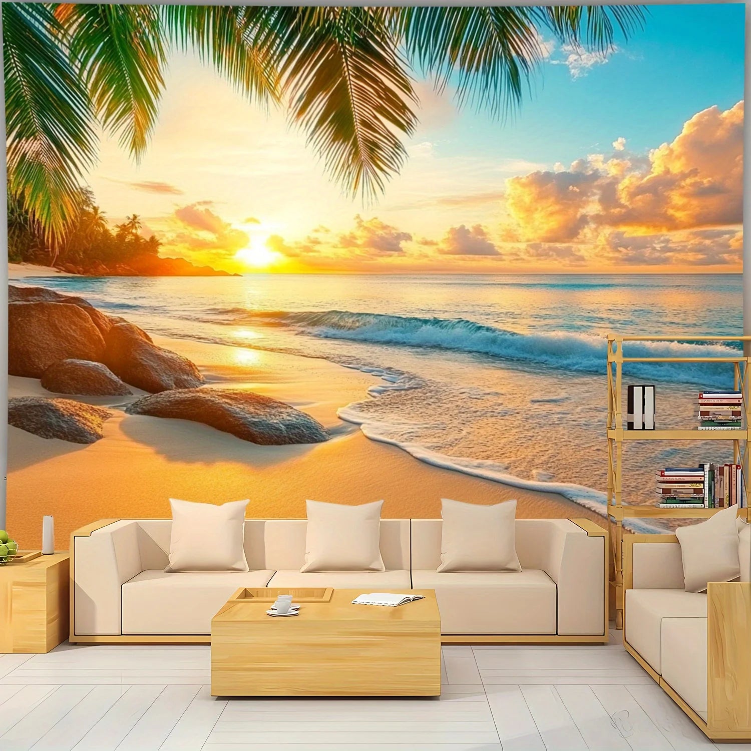 Tapisserie Murale Plage Tropicale au Coucher du Soleil - Décoration Paradisiaque