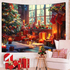 Tapisserie Murale de Noël - Sapin, Bougies & Cadeaux - Décoration Festive Cosy