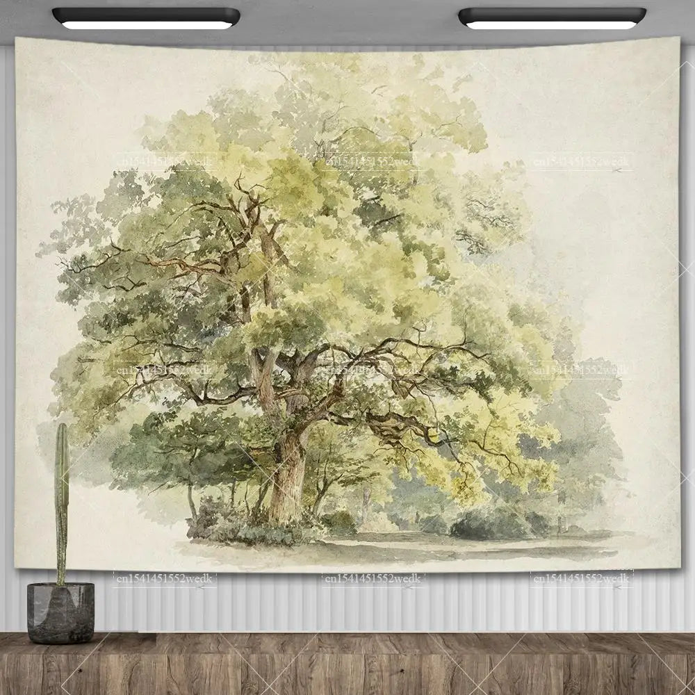 Tapisserie Murale Arbre Peint Vintage - Décoration Nature Salon & Chambre